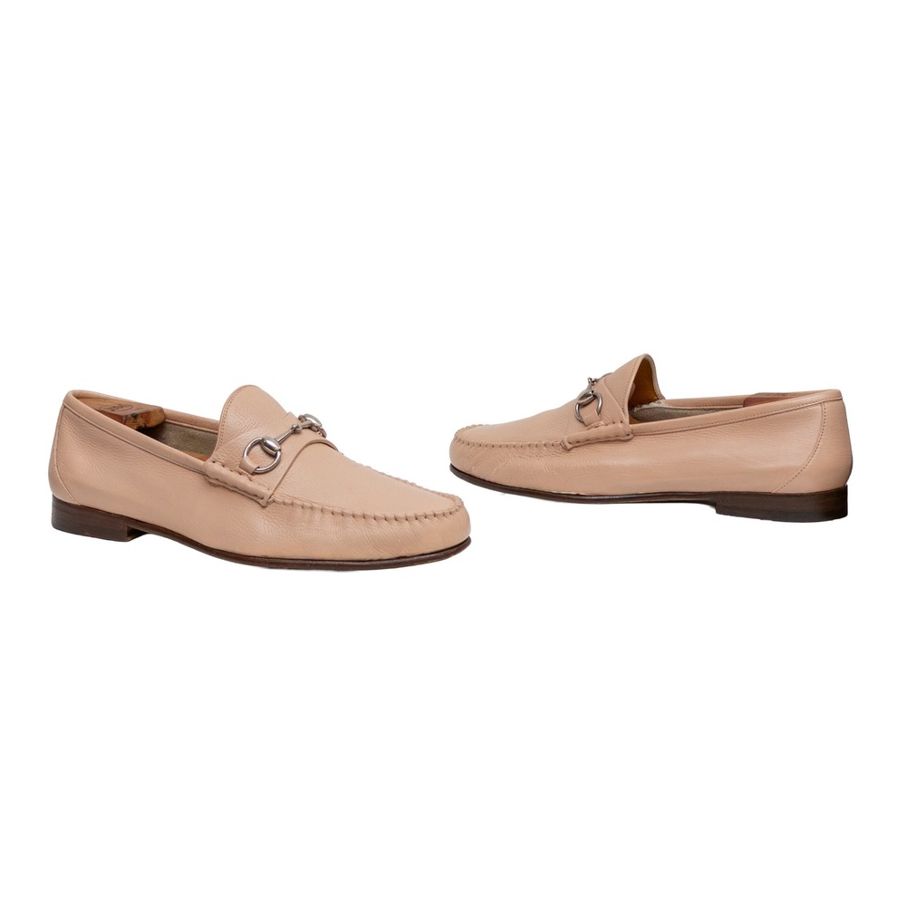 Gucci Mens Beige Pebble Grain Leather Horsebit Loafers Size UK 10/US 11